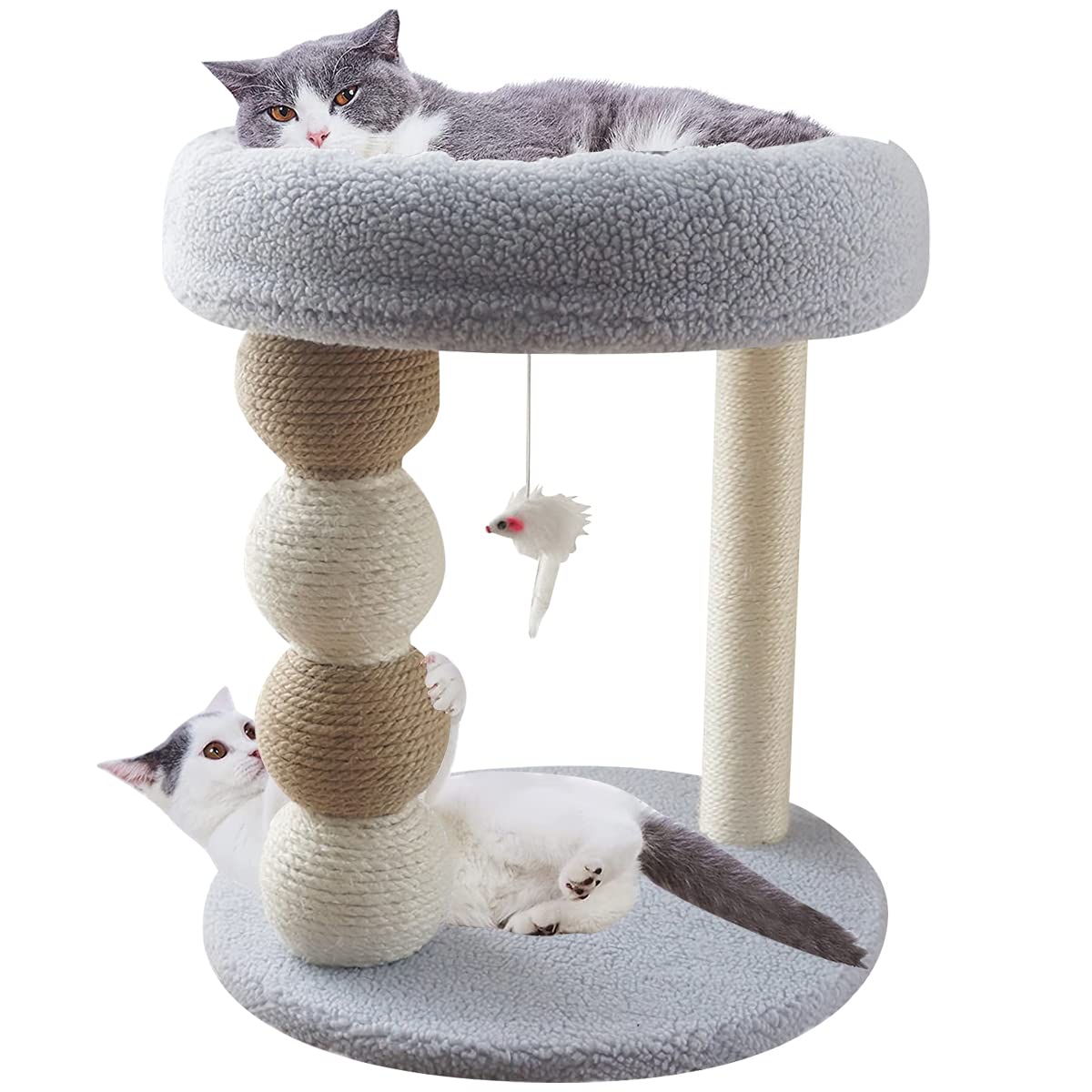 Cat Tree Scratching Post Kitten Climber Scratcher Tower Kitty Bed House Condo Pole Natural Sisal Interactive Hanging Toy Cat Activity Platform Furniture for Indoor Kittens Adult Cats Claw Grinding