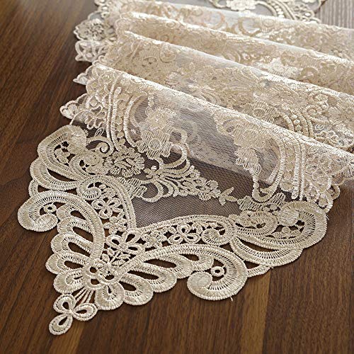 ARTABLE Champagne Lace Table Runner Macrame Dresser Scarf 10 x 47 Inch