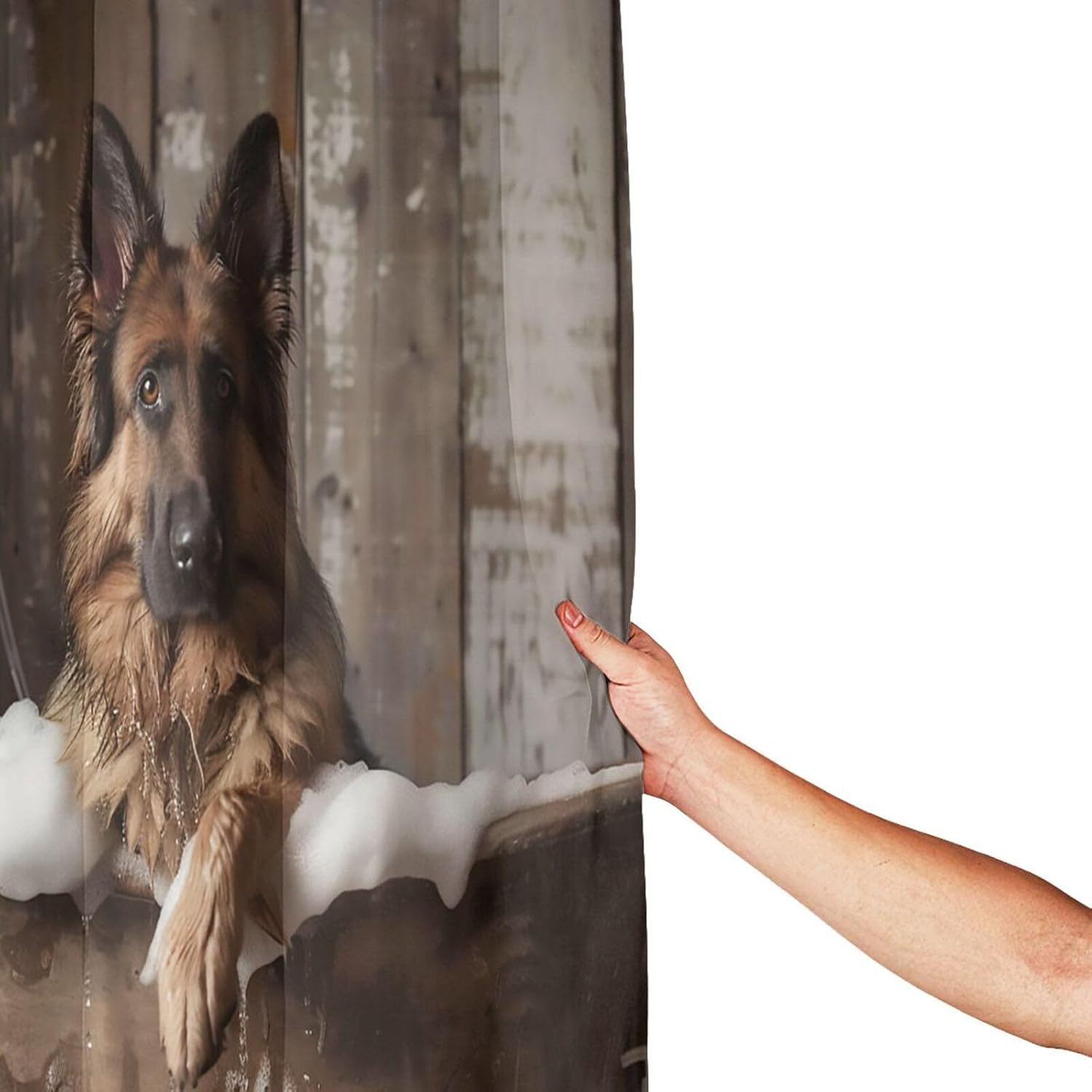 German Shepherd Taking a Bath Shower Curtain, Bath Curtain 72" W x 72" L for Bathroom Decor with Hooks