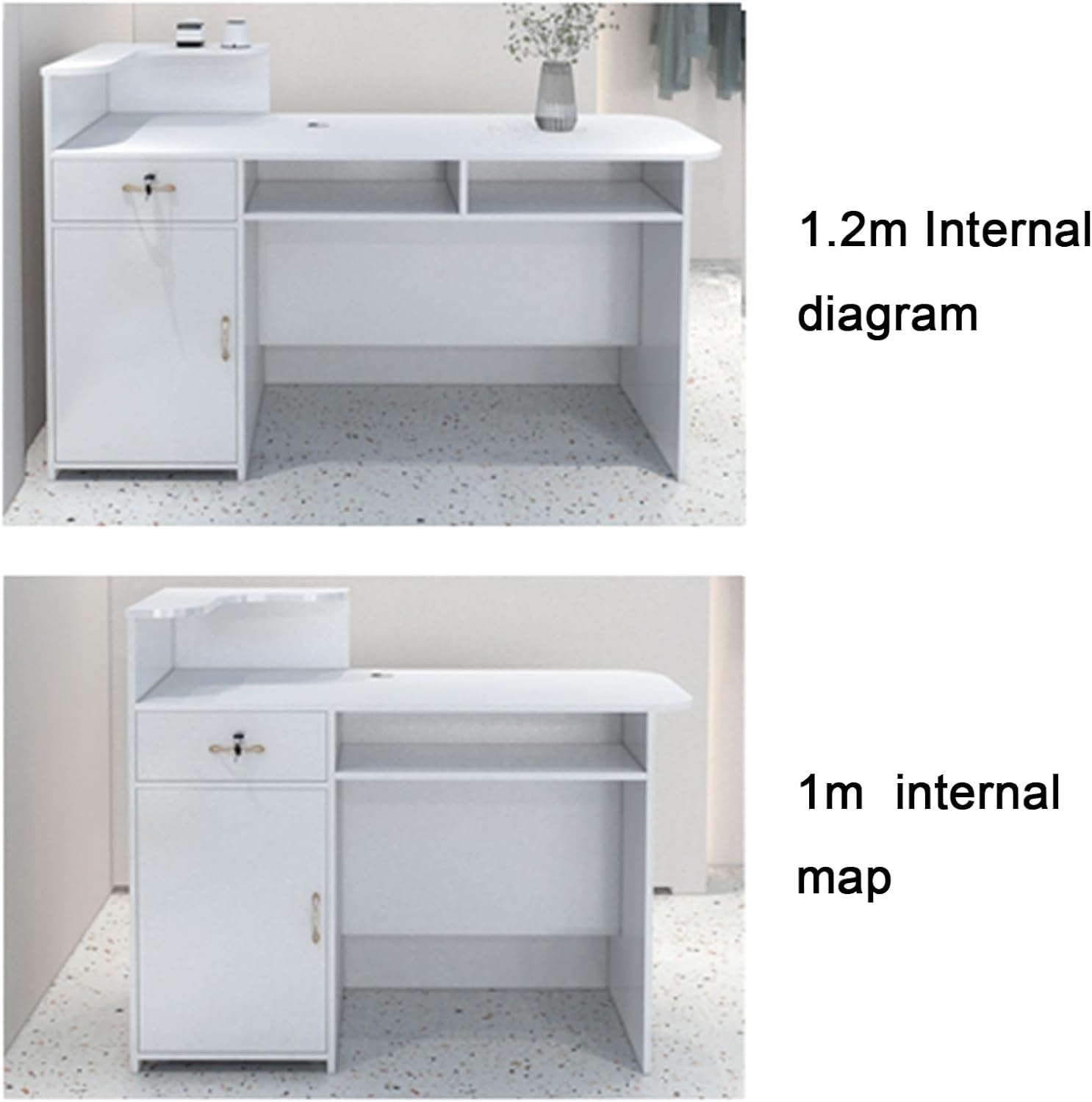 Reception Desk, Counter Table with High Storage, Front Counter with Lockable Drawers and Display Stand, Desk Reception for Company Halls(Blue,100cm)