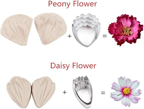 Miniatura 2 de Kit de herramientas de pasta de goma de mascar para flores y hojas, 4 juegos de cortador de flores de pasta de goma, 4 moldes de silicona para