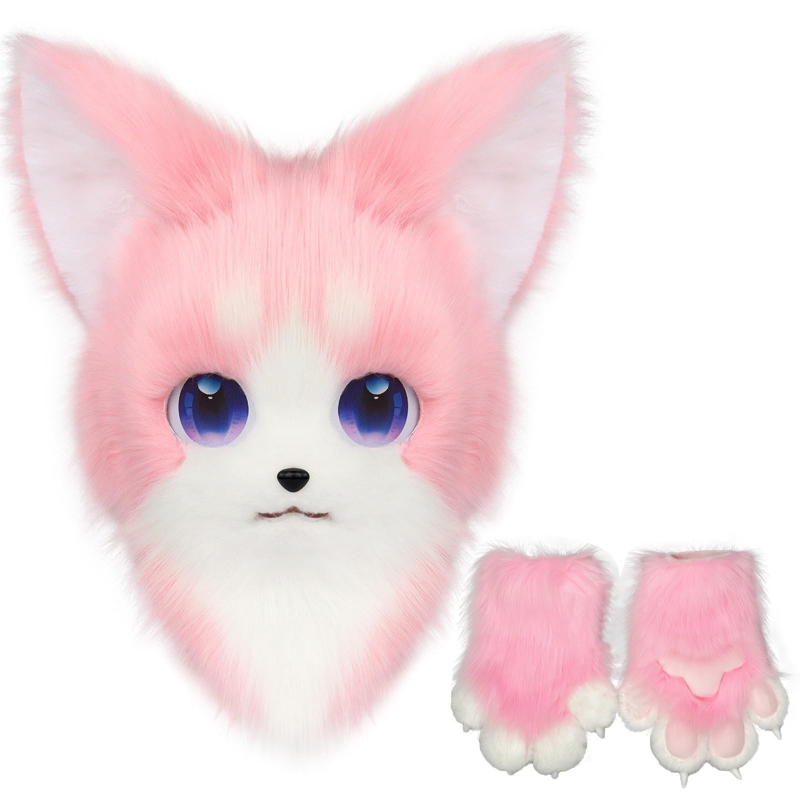 WLYEZAU Japanese Fursuit Animal Mask, Furry Animal Style Hood+Gloves, Wearable Comic Show Costume Accessories Headband(C)