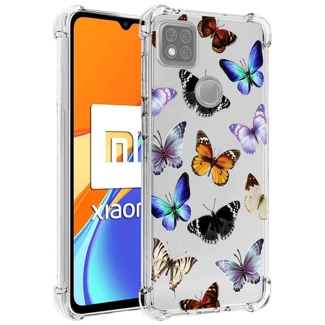 Cover Per Xiaomi Redmi 9C/10A/9 Activ - Trasparente Con Farfalla Blu - Bordo Morbido In TPU E Silicone - Antiurto E Leggera