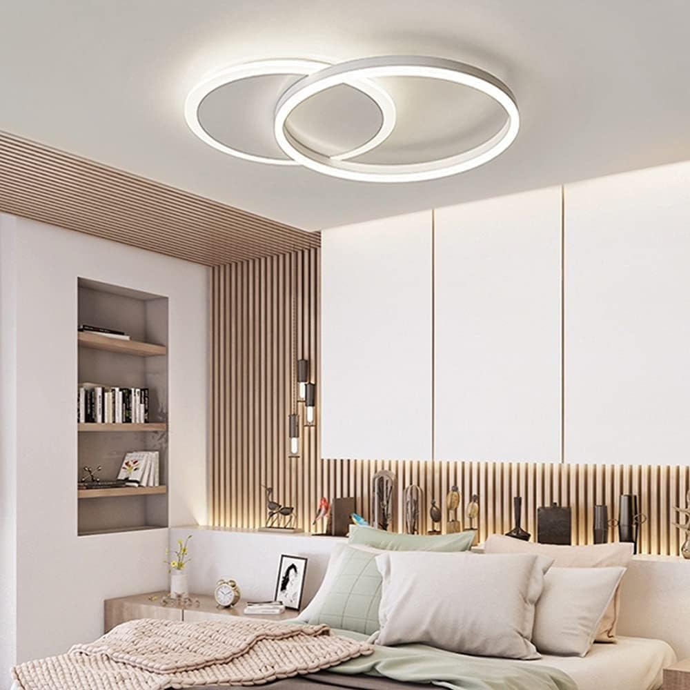 Plafoniera LED Soffitto Dimmerabile 3000K-6000K, Lampadario Soggiorno, 36W 3600lm Alluminio, Camera da Letto con Telecomando, Salone da Due Cerchi