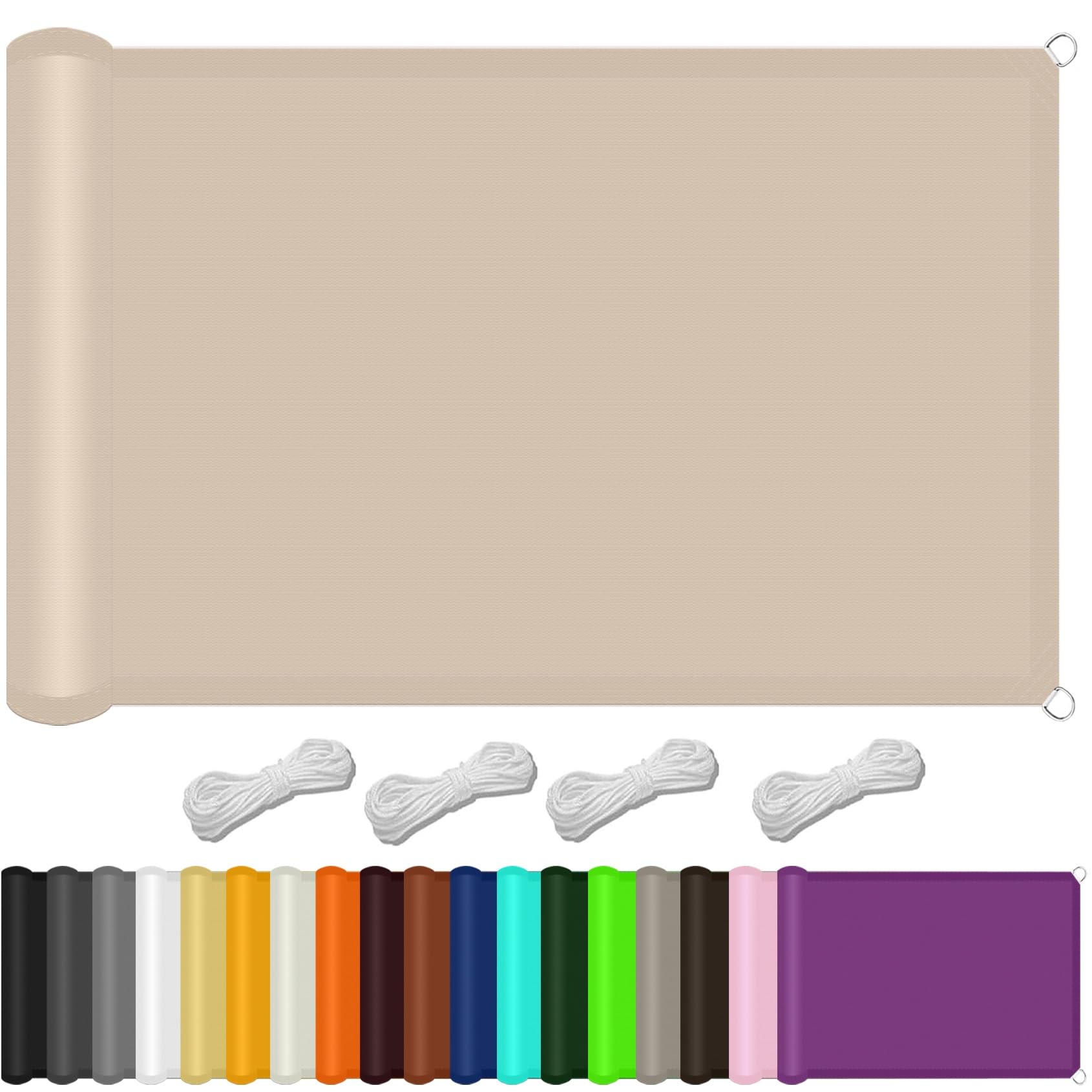Voiles d'ombrages pour extérieur rectangulaire beige, grand format 2x6 m