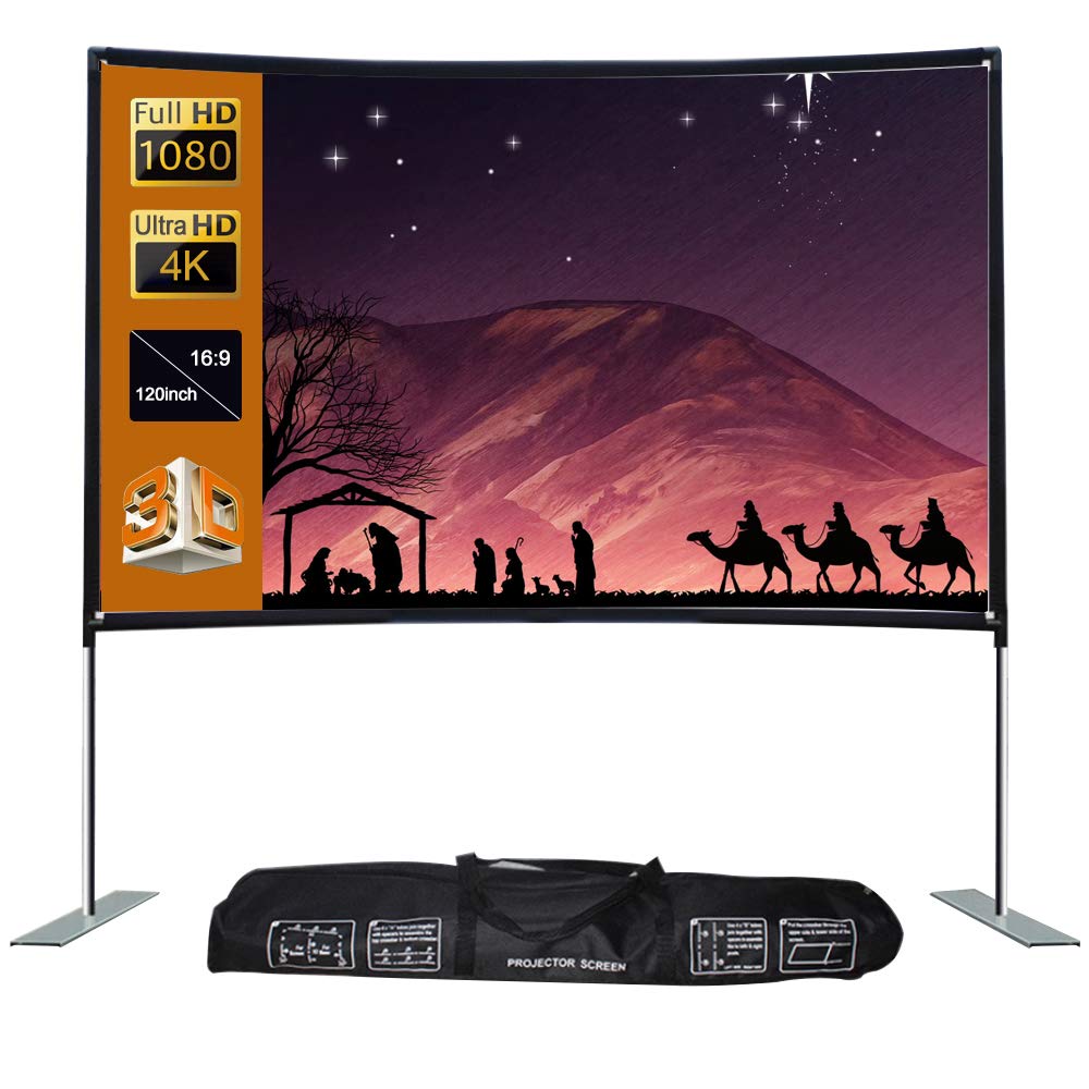 Eacam16:9 Projector Screen Stable Base Pipe Connection Home Theater Portable Outdoor Movie (120inch)