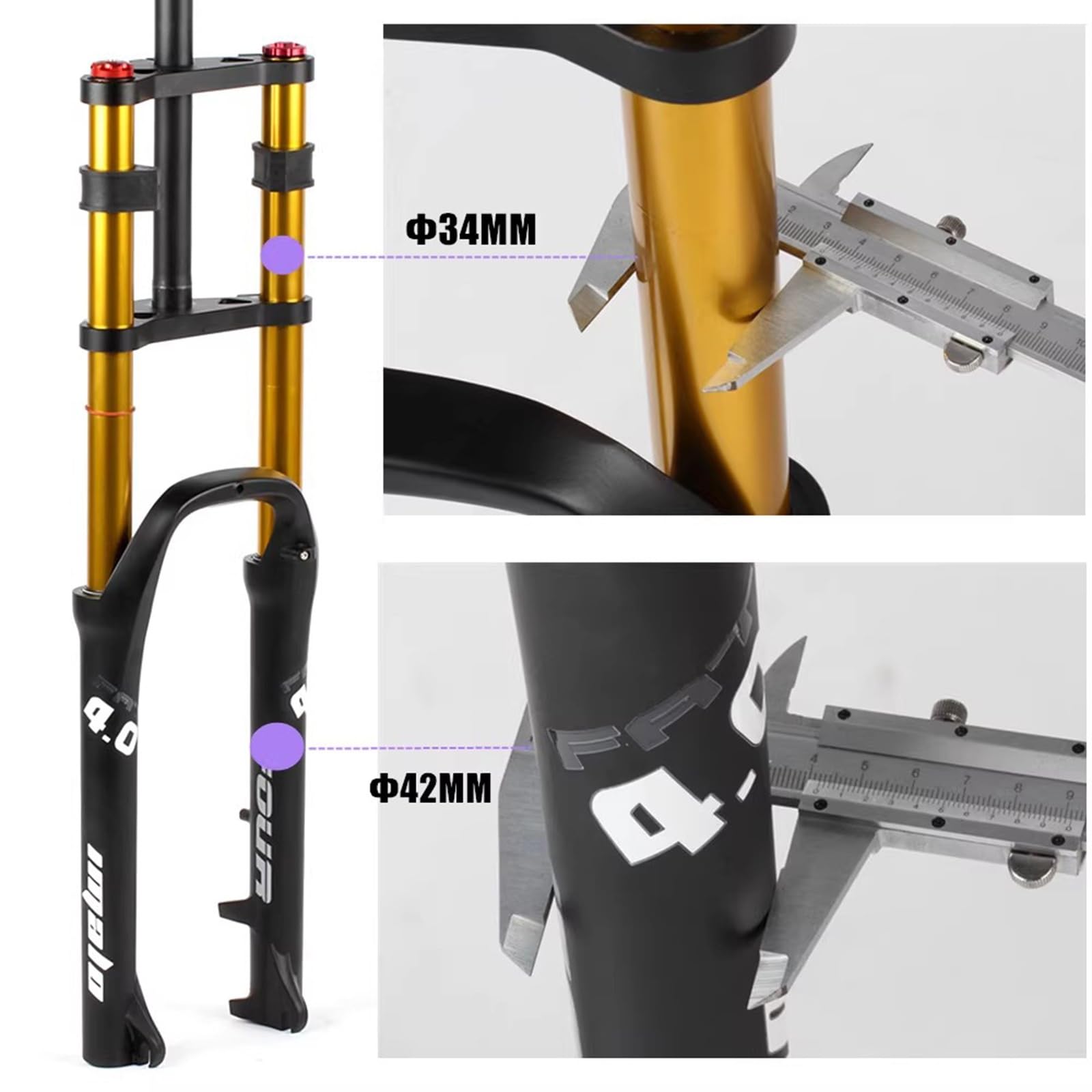Fourche Avant de vélo électrique 26 Pouces, pneus Larges 4.0, Suspension pneumatique, Double épaulement, Freins à Disque 1-1/8", Blocage Rapide, débattement 135 mm ou 150 mm, idéal