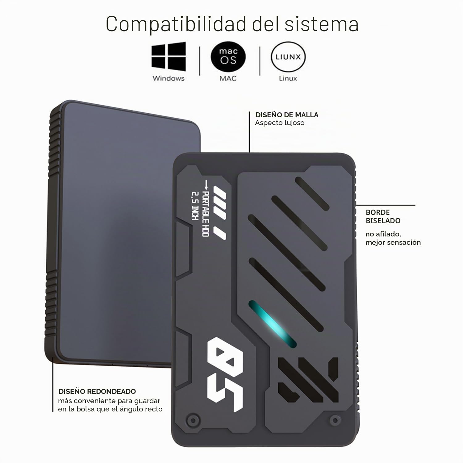 Disco duro externo portátil ultradelgado USB 3.0 HDD de almacenamiento para PC, portátil, Mac, Xbox One, PS4, PS5 (500 GB)