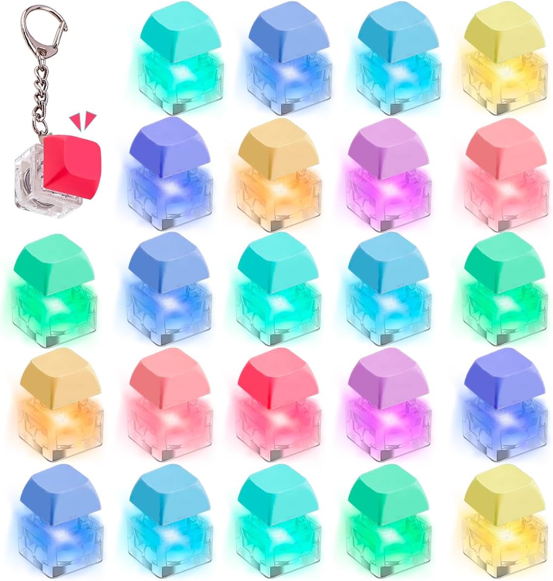 24 Pcs Keyboard Fidget Keychains for Adults Teens Finger Stress Relief Decompression Gifts Keycap for Stress - Relief Lovers