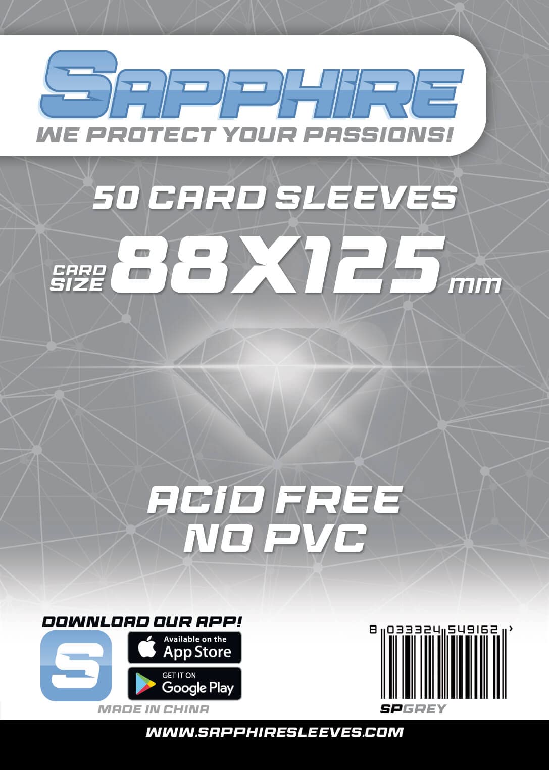 GCC Fundas Protectores Sapphire Grey 88x125mm Protección Para Cartas De Juego