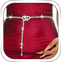 Silver Rhinestone Waist Belts Heart Chain Belt Crystal Waist Chains for Women