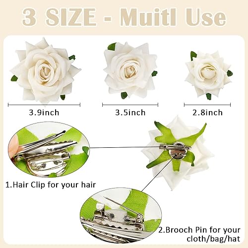 Miniatura 4 de Ahoney 6 pinzas para el cabello de flores blancas para mujeres y niñas, 3 tamaños, pinzas de cocodrilo floral, flores bohemias, broches para el