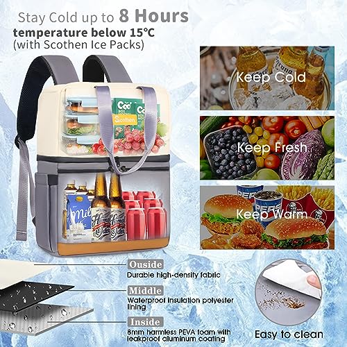 Image of Scothen Backpack Cooler with Double Decker & 12 Ice Packs- Keeps 36 Cans Cold for Up to 24 Hours- Waterproof & Leak Proof Insulated Cooler Backpack- Stylish Cooler Bookbag for Women Travel Work Beach