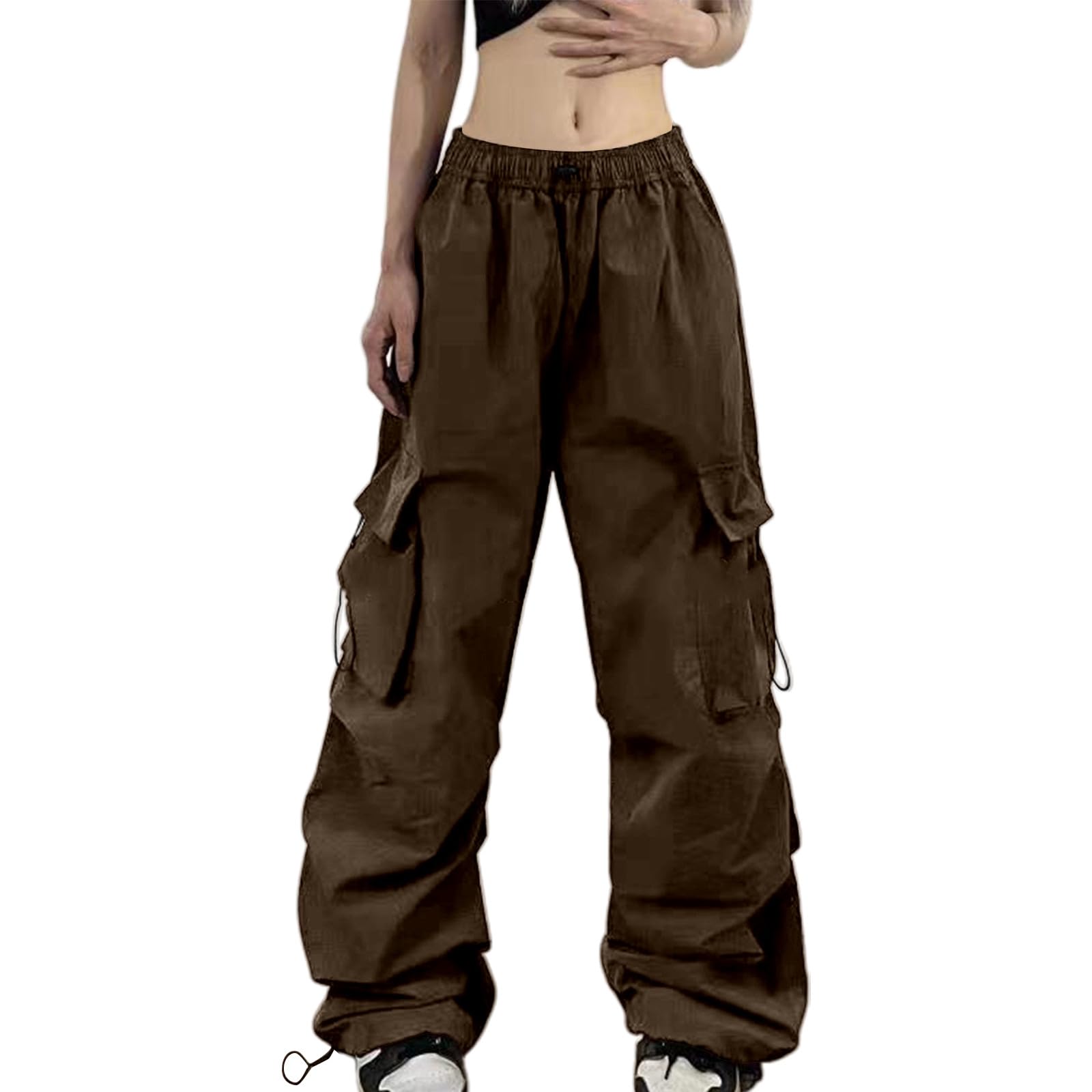 Pants for Women Cargo Trousers Parachute Design Loose Fit Retro Streetwear Multi-Pocket Summer Casual Long Pants