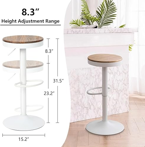 Miniatura 6 de Kidol & Shellder Taburetes de bar - Juego de 2 taburetes de bar redondos ajustables giratorios modernos sin espalda, sillas de bar de madera,