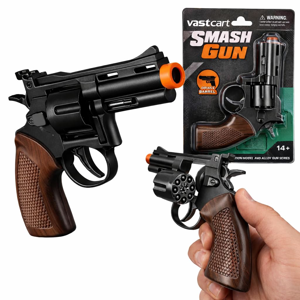 Classic Die Cast Full Metal Cowboy Toy Gun – Metal 8-Shot Rings Cap Blaster – Only Cowboy Gun – Vintage Western Style Toy Blaster (Smash Gun Black)