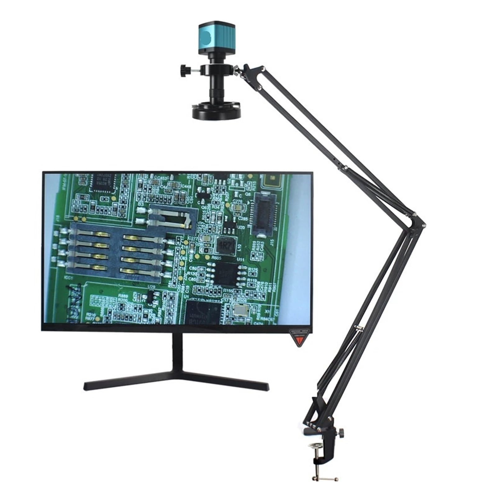48MP 4K 1080P HDM/I USB Industrial Video Digital Microscope Camera 130X Zoom C Mount Lens Cantilever Stand For Repair Soldering(Brown)