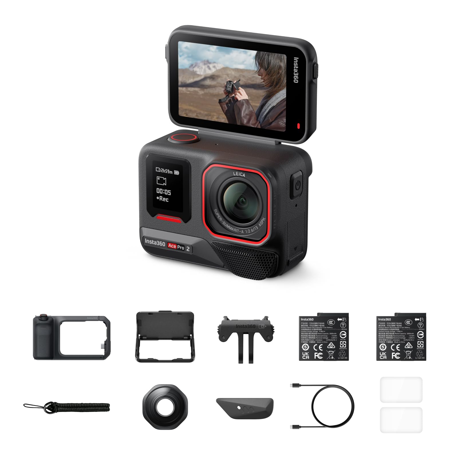 Insta360 Ace Pro 2 Essentials Bundle 128GB - 8K Action Camera, Dual Battery