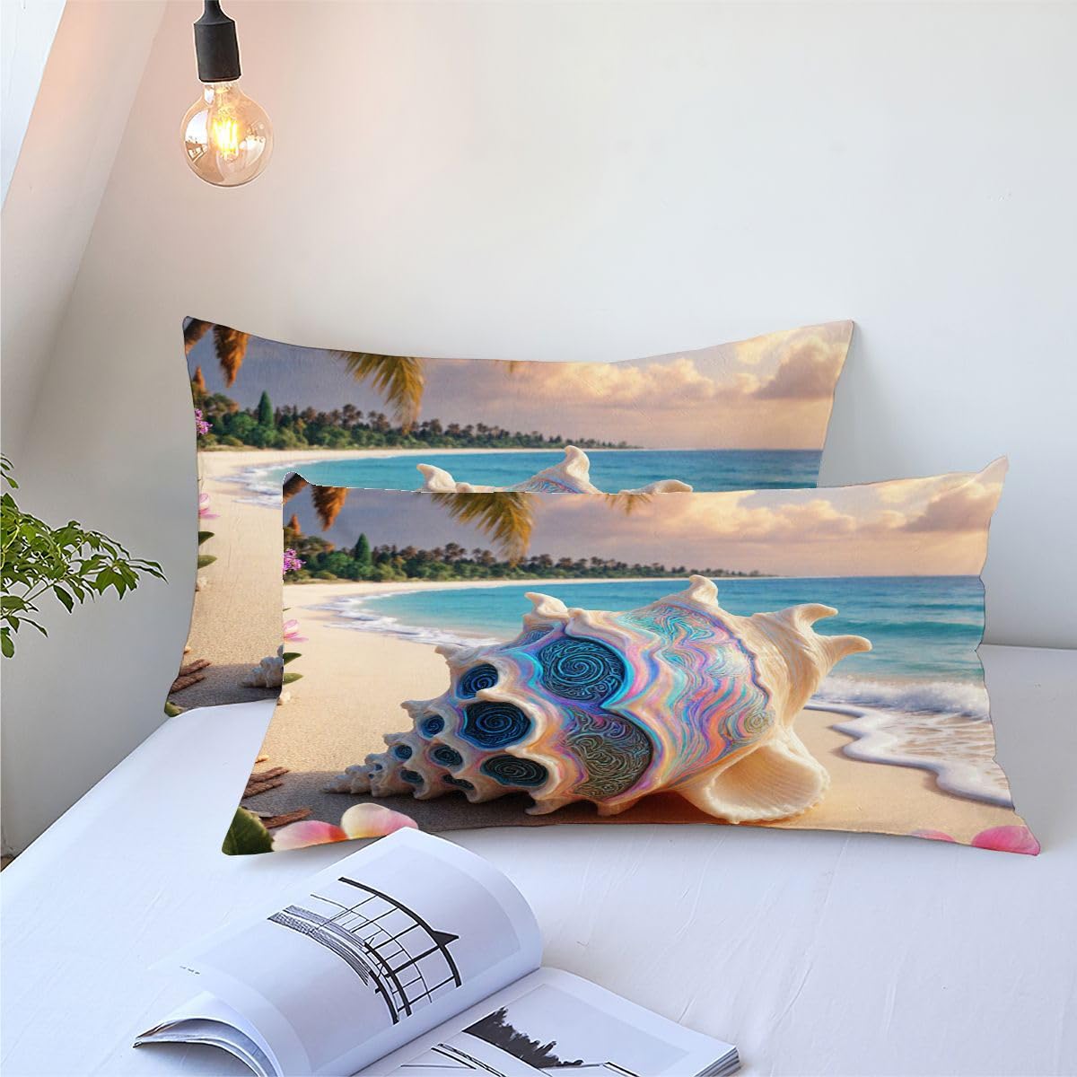 Ensemble Lit Complet 160x200 cm Coquillage Coloré, Housse en Microfibre Imprimée et Duvet Coton 4 Saisons, Comprend 2 Taies, Excellence et Qualité Supérieure, Chaud et Respirant I264-