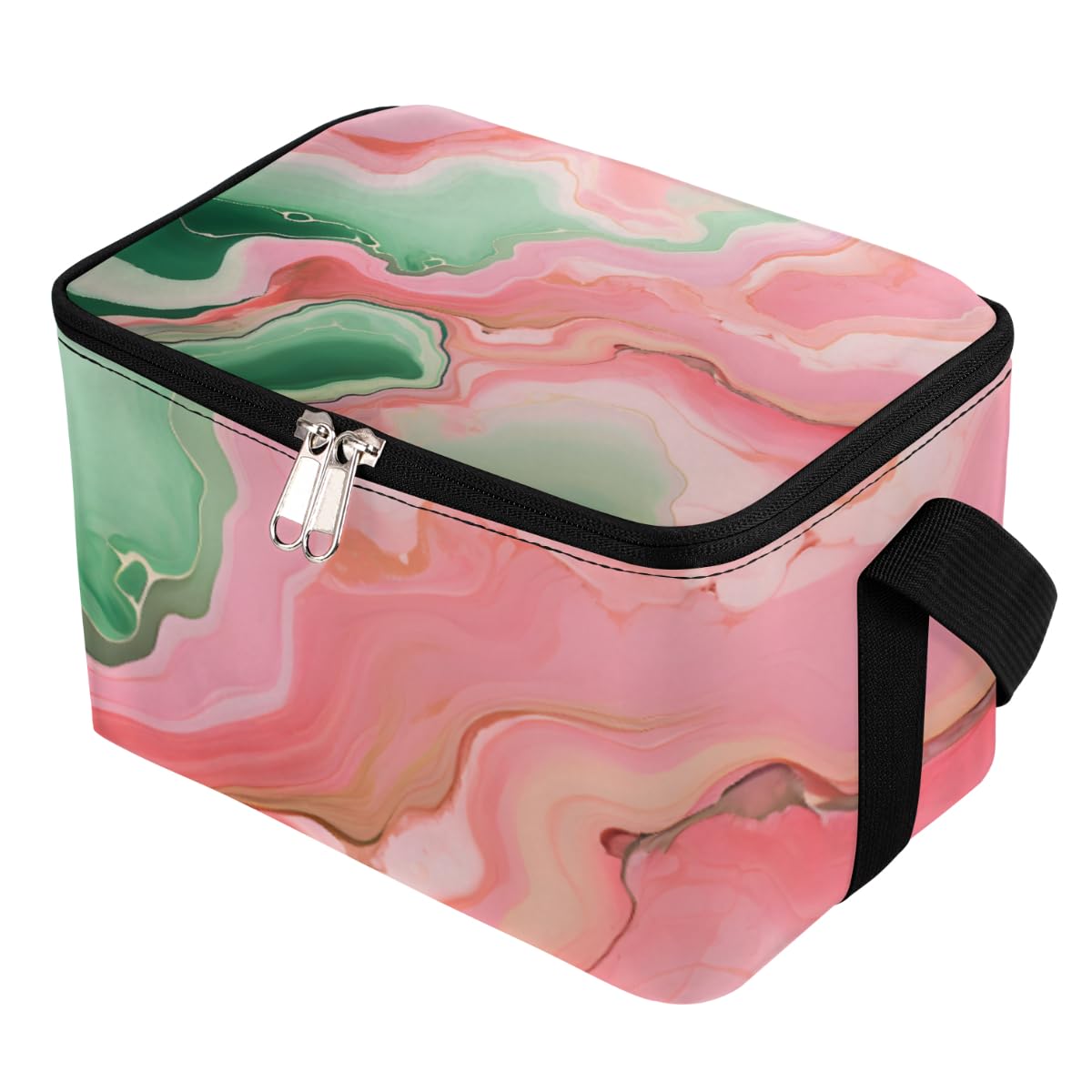 Lunch Bags for Women Men 9 Cans,Ink Paint Abstract Hot & Cold Food Delivery Bag Insulated Grocery Bag Insulated Lunch Box Pinks Green Liquid Texture Cooler Bag for Office Work Picnic Beach