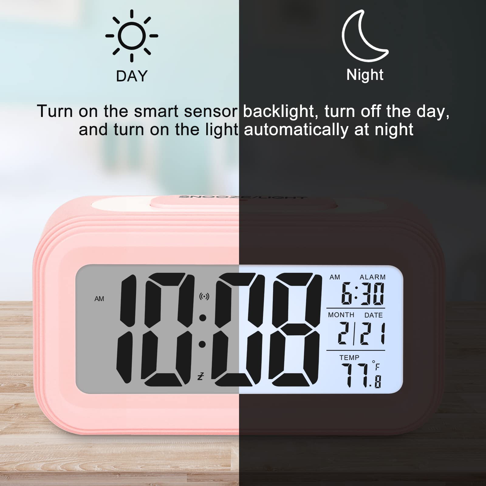 Sarsumir Sveglia Digitale Risveglio Digitale Risveglio Mattina Silenziosa e Intelligente a Batterie con LED Risveglio Luminoso con Funzione Snooze Data Temperatura per Bambino Adolescente Ragazza