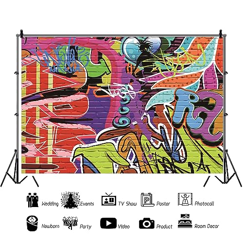 YongFoto 10x8ft Vinyl Photography Backdrop Graffiti Background Brick Wall Graffiti Artwork Background for Photography Portrait Photo Props Party Decor Studio Photo Booth Backdrop 10x8ft - Image 3