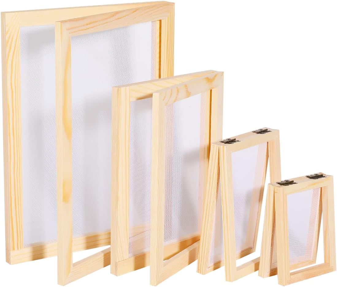 Worown 4 Sizes (A4, A5, A6 & A7) 2 in 1 Wooden Paper Making Screen, Paper Making Mould, Wooden Paper Making Frame for DIY Paper Crafts