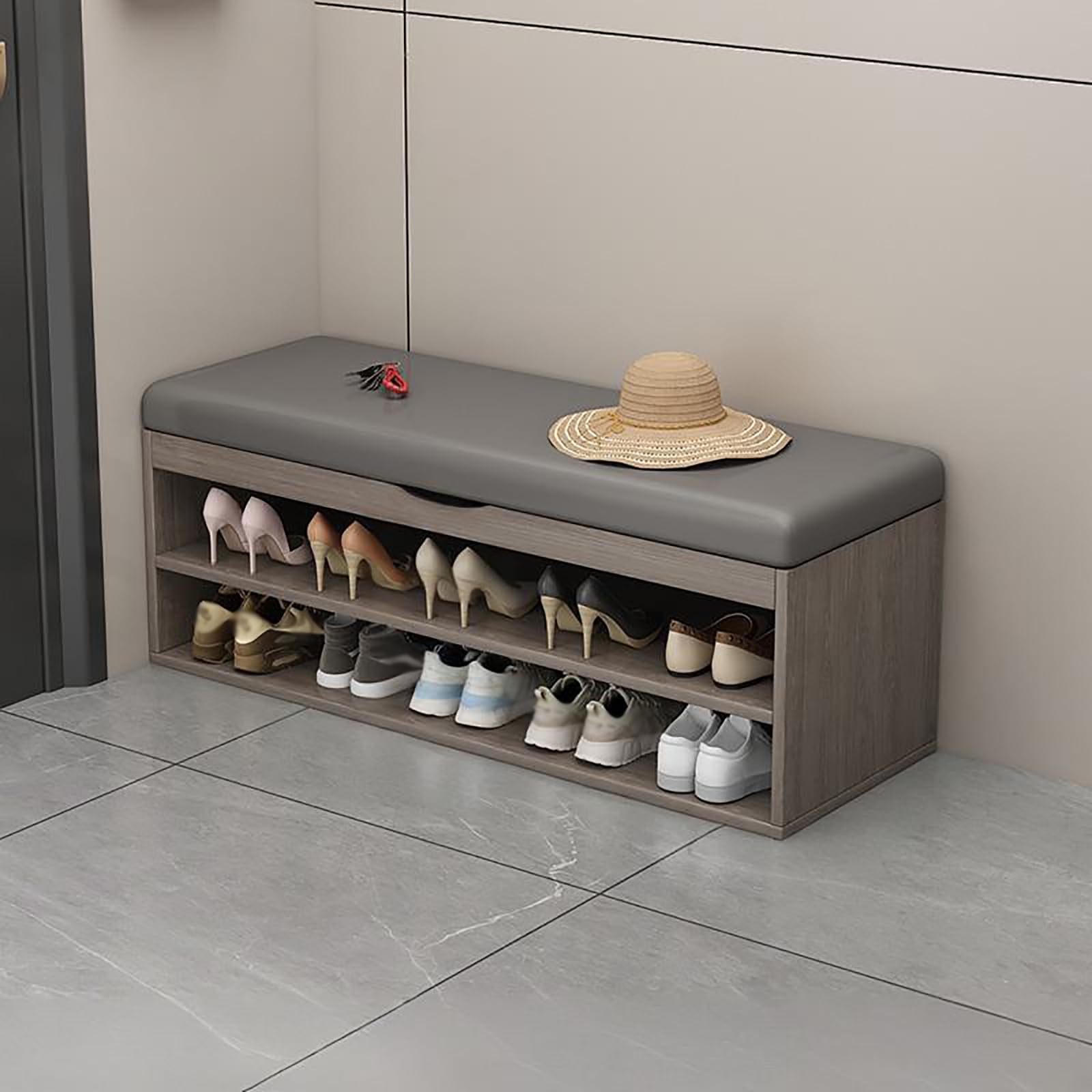 MSHGSKU Multifunctional Open Shoe Bench 2 Layer Storage Ottoman for Bedroom Living Room Hallway & Entryway Gray 100cm Footrest & Shoe Rack