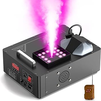 1500W Fog Machine with Lights 24 RGB LED Stage Lighting Vertical Halloween Smoke Machine DMX/Wireless/Manual Control 2.5 Liters with 20000 CFM for Wedding Christmas Party Outdoor Indoor Effect