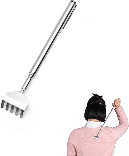 Rascador de espalda, rascador de espalda extensible portátil, masajeador de diseño de cinco secciones para eliminar la picazón de espalda (plateado)