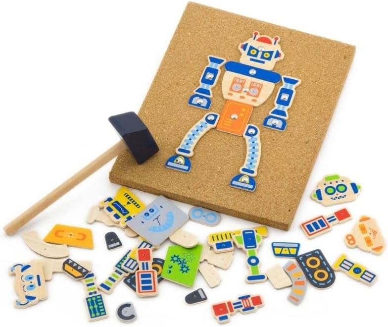 VIGA Wooden Early Developmental Robots Tack Zap Toy for Kids Ages 3+ Years