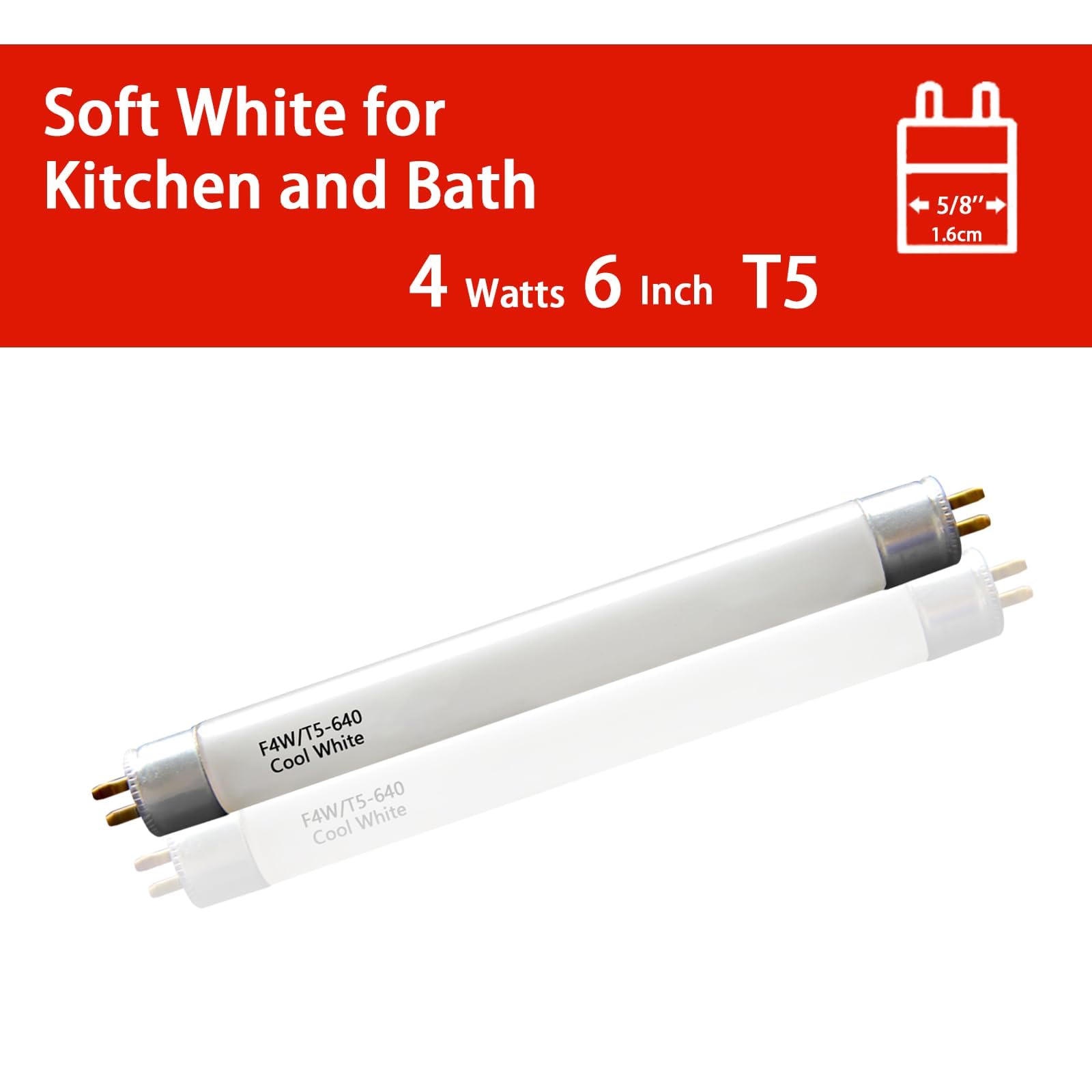 6'' F4T5/CW Under Cabinet Bulb,T5 4W Cool White Linear Fluorescent