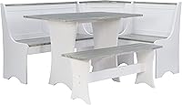 Linon Sadie Greywash & White Corner Nook Set with Storage Benches & Table - Seats 5, Versatile Assembly