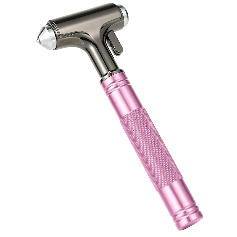 Martelo de Emergência Automotivo Yiader 3 em 1 com Quebra-Vidro e Cortador de Cinto Rosa