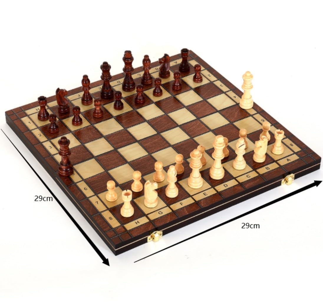 Juego Ajedrez Ajedrez De Madera Plegable, Juego Hecho A Mano, Piezas Maciza, Tablero, Mesa Regalo, Almacenamiento Portátil para Estrategia Familia(29 * 29cm)