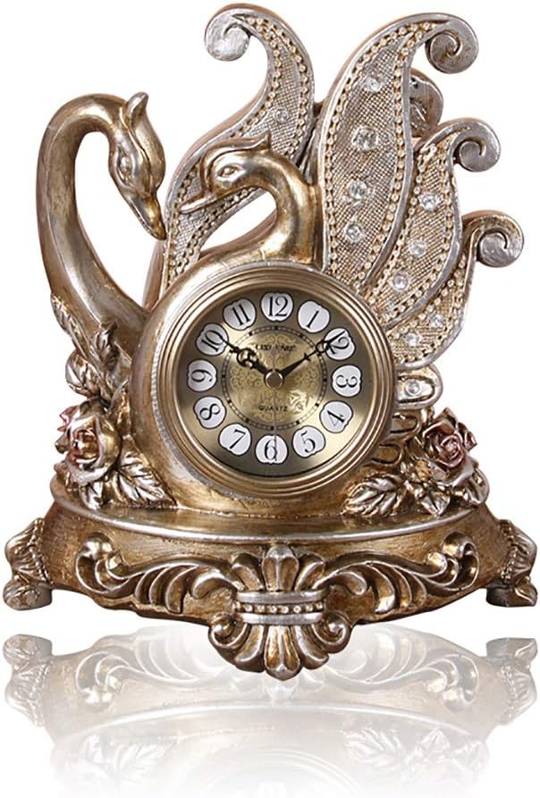 Retro Mantel/Mantle Rhythm Quartz Clock Living Room swan Desk Shelf Clocks Decoration (Color : Bronze)