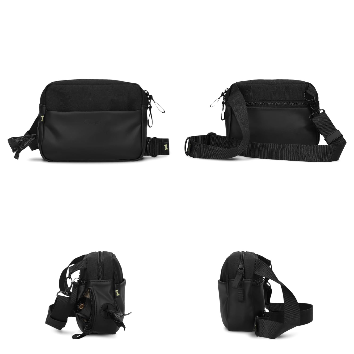 Zwei Hunde Leckerli Tasche Leo LEH50 im modernen Casual Look – Futterbeutel für Hundetraining & Gassi gehen, Kotbeutelspender, Verstellbarer Gurt als Bauchtasche & Crossbody Bag tragbar (Black)