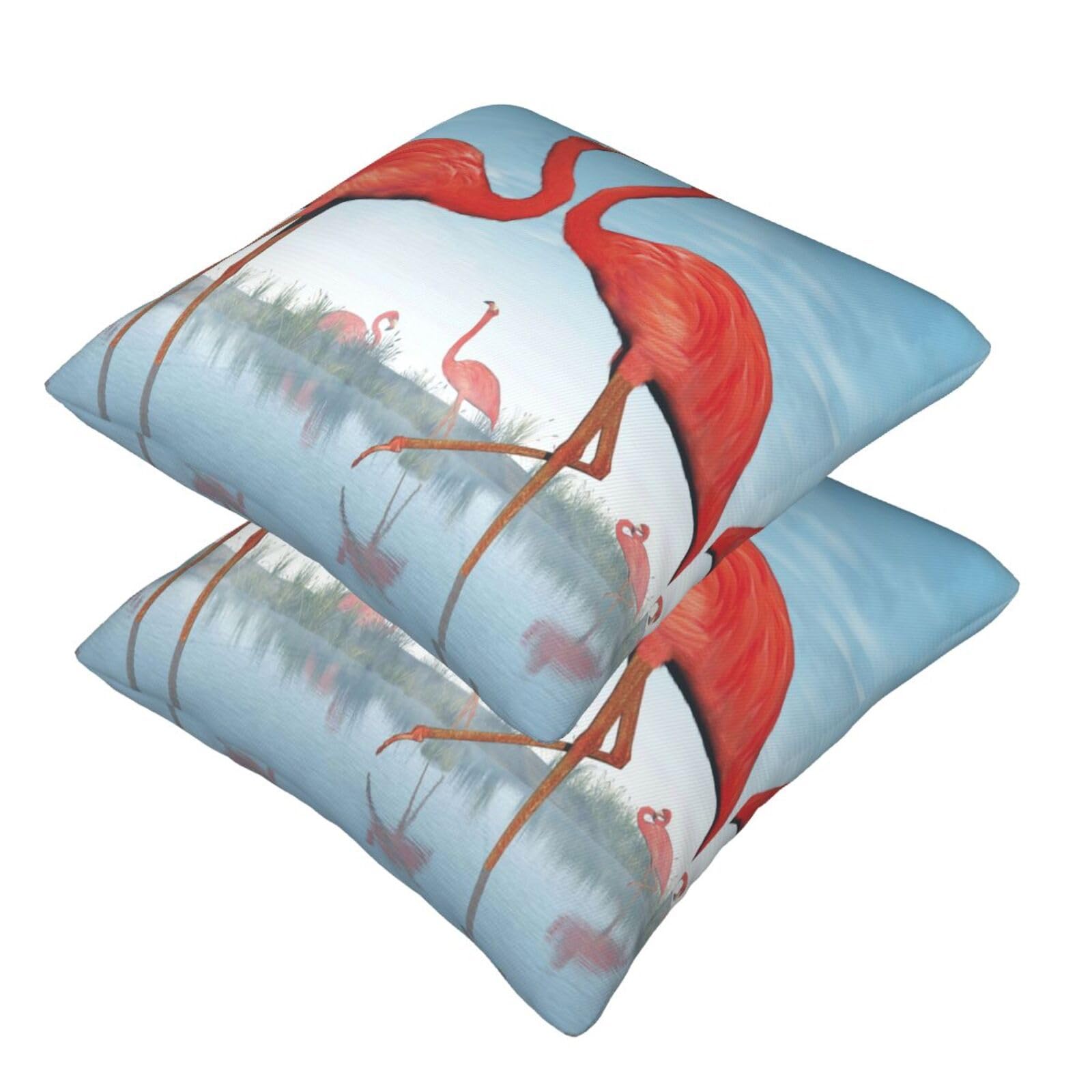 Federa Per Cuscino 40x40 Cm Con Stampa Di Fenicotteri, In Lino Ecologico, Per Divano E Letto