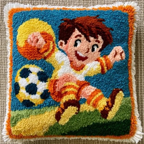 Kit de cojín de gancho de pestillo con diseño de fútbol 3D para tejer un cojín de 43x43cm