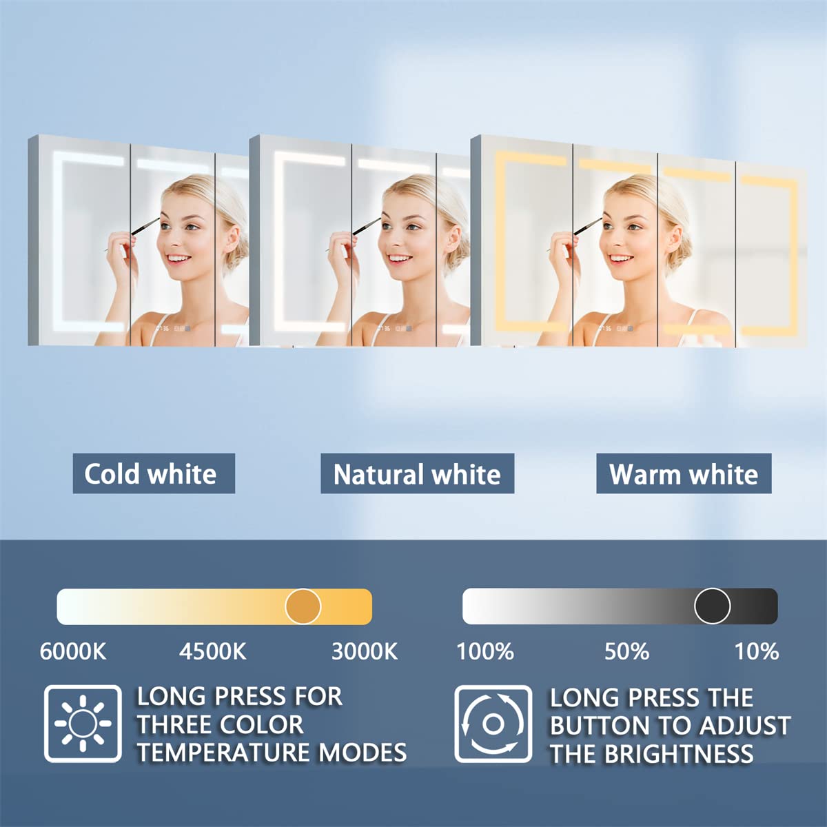 Boyel Living 60x32 Inch Bathroom Cabinet with Mirror and Lights LED Medicine Cabinets for Bathroom Recessed or Surface Mount Anti-Fog, Clock, Room Temp Display, Dimmer, Outlets & USBs