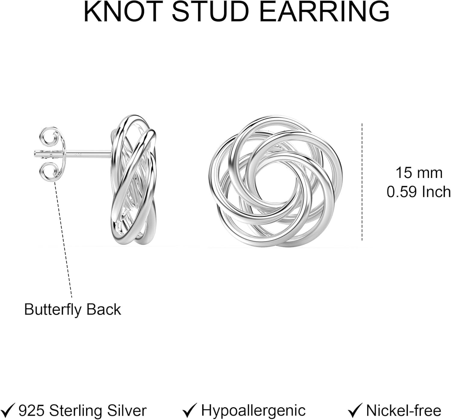 LeCalla 925 Sterling Silver Love Knot Stud Earrings for Women | Classic, Textured, Textured Celtic Knot Designs Studs Earring Jewelry Gift for Birthday, Anniversary & Special Occasions - Image 3