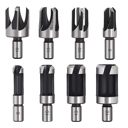 Baorder 8Pcs Wood Plug Cutter Drill Bit Set Carbon Steel Titanium