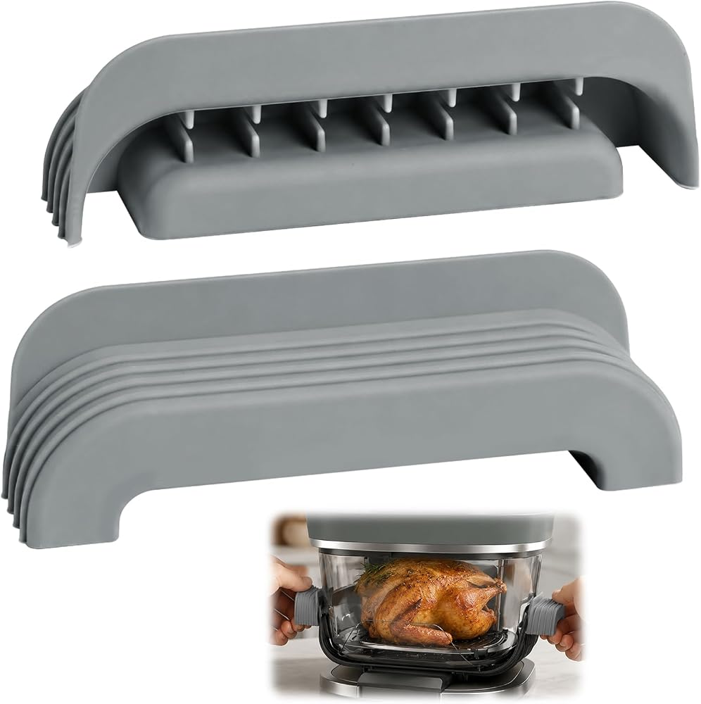2Pcs Silicone Handle Cover Accessories for Ninja Crispi, Anti-Slip Grip Holder Sleeve for Ninja Crispi Air Fryer Accessories, Home Kitchen Dining Party Baking, Fits 2.5/4/6 QT Glass Container