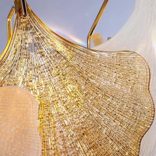 Image of 800 mm Modern Linear Ginkgo Leaf Chandelier for Living Room | Jhumar Light for Hall Ceiling | 3 Color Smart Lighting with Alexa Google Control | Dining Room Hanging Light Fixture