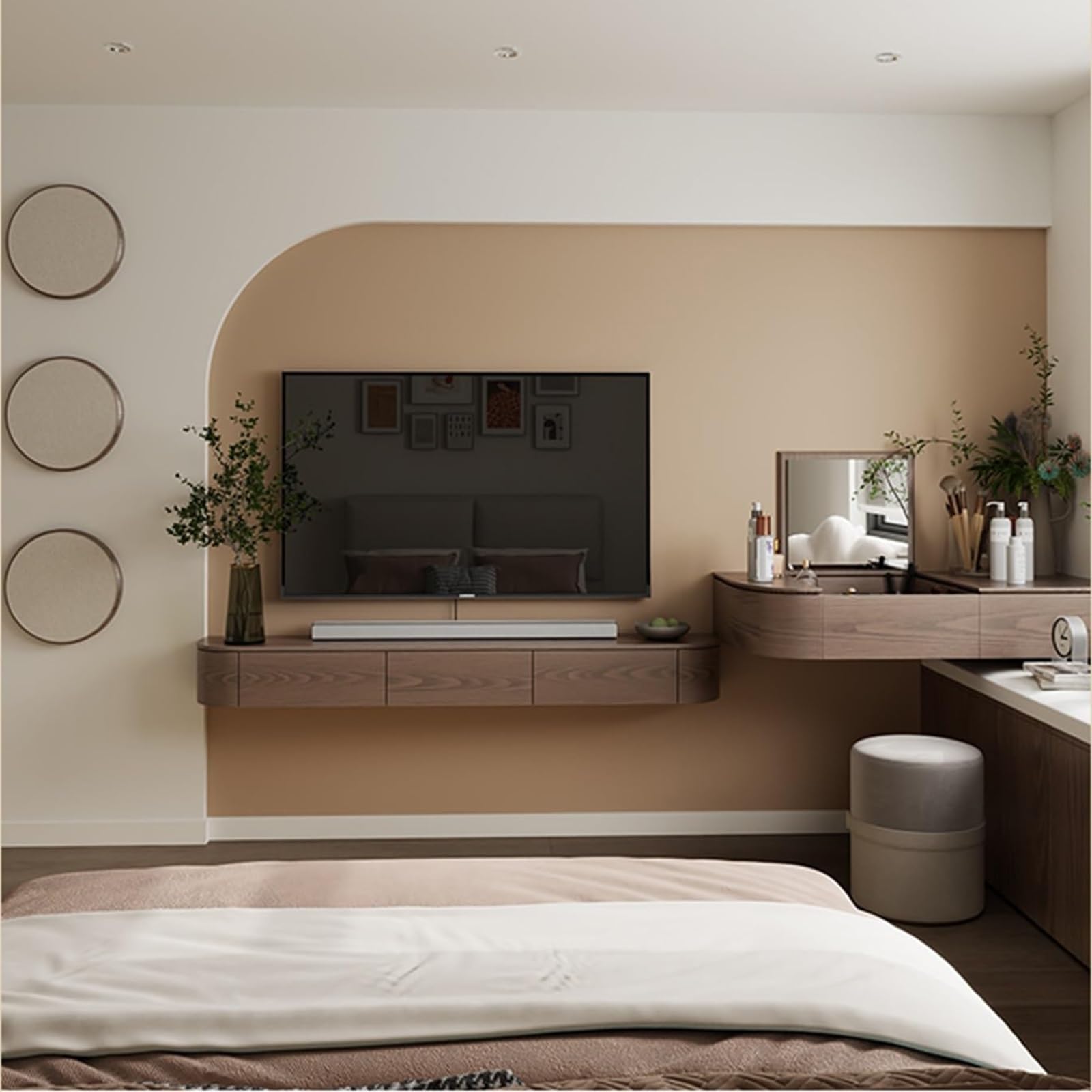Generisch Wisząca podstawka pod telewizor LED, montowana na ścianie konsola medialna, lite drewno z 2 szufladami, duża przestrzeń do przechowywania do salonu, nowoczesny design (czarny, 200 cm)