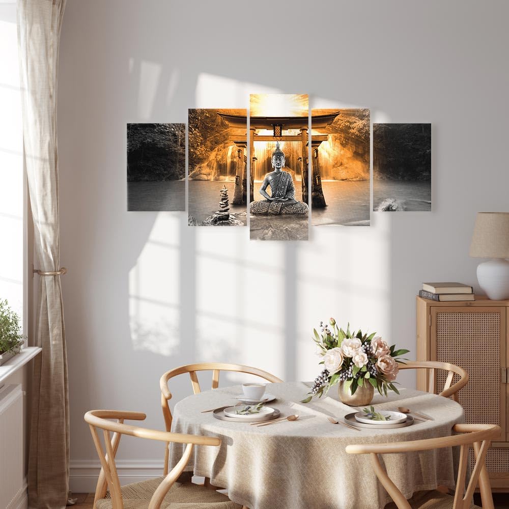 murando Cuadro en Lienzo Buda 200x100 cm Impresión de 5 Piezas Material Tejido no Tejido Impresión Artística Imagen Gráfica Decoracion de Pared Oriente Zen Cascada p-A-0033-b-o