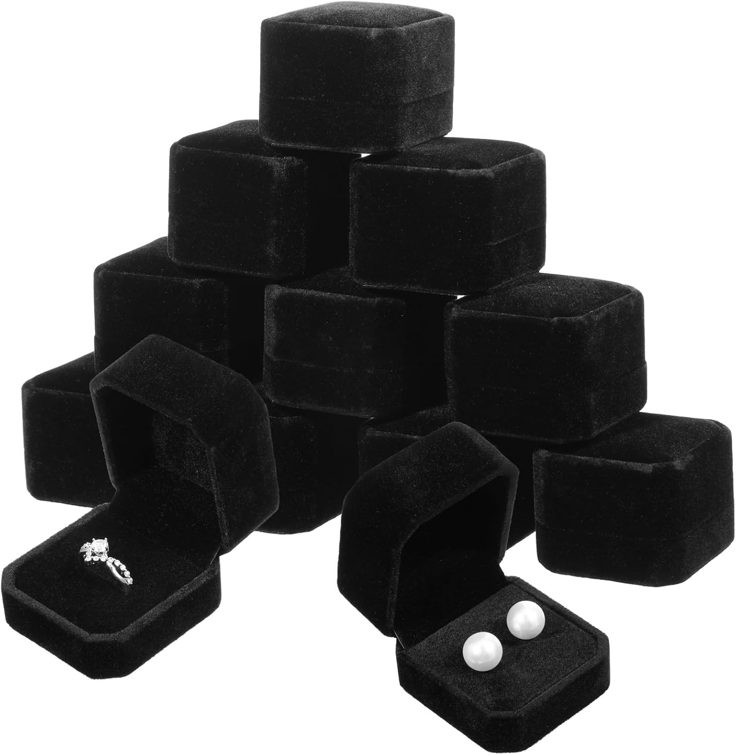 Tobeelec 12 Pcs Velvet Ring Box for Wedding Ceremony Engagement Jewelry Boxes Packaging Display Ring Case Earring Storage Holder for Proposal Anniversary Birthday Gift (Black, 2 x 2 x 1.6 Inch) - Image 8