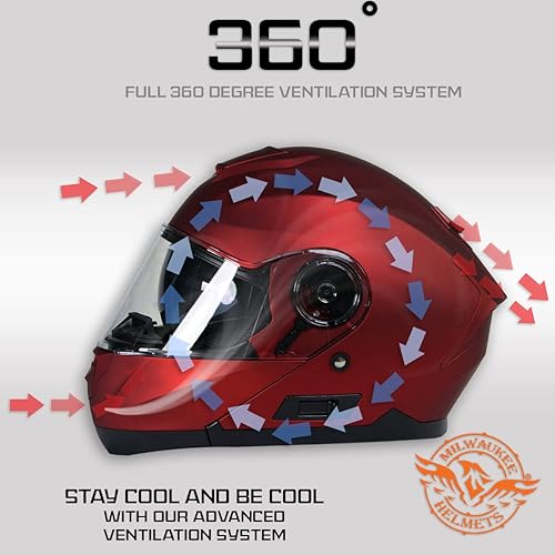 Miniatura 4 de Cascos Milwaukee MPH9817DOT Breeze Rojo, Casco de Moto Modular Avanzado, para Motociclista, con Visera Desmontable - Extra Pequeño