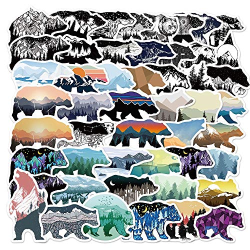 Grizzly Bear Stickers 50Pcs For Water Bottles & Laptops, Waterproof Decals With Mountains, Rivers, Sun, Moon And Stars - Perfect For Expressing Your Love Of Nature! #TOP28