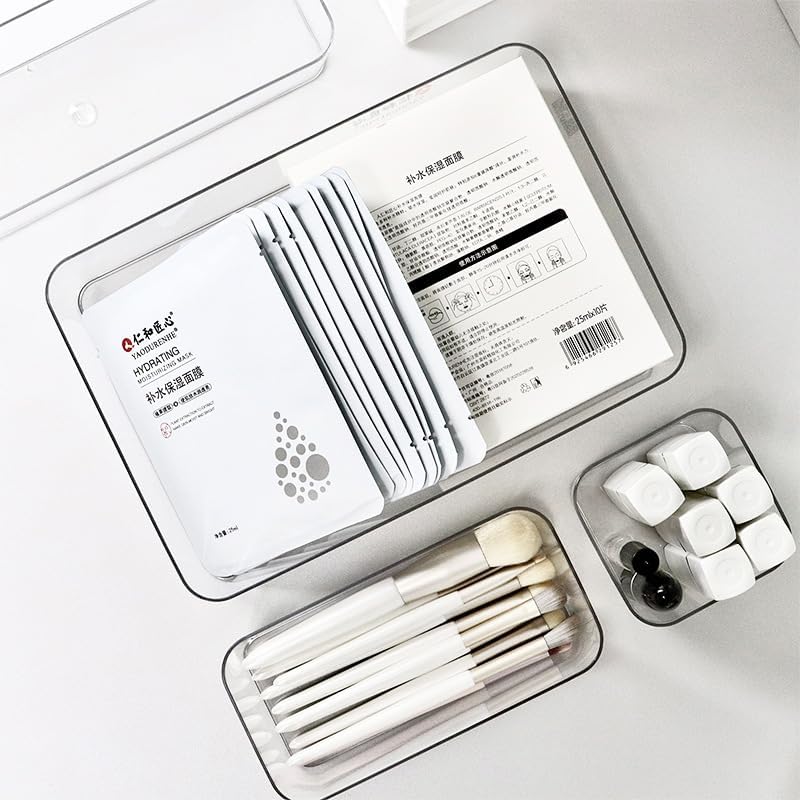 Clear Plastic Drawer Organizers Set, 4-Size Versatile Bathroom and Vanity Drawer Organizer Trays, Storage Bins for Makeup, Bedroom, Kitchen Gadgets Utensils and Office (extra large(3-pcs)) image 4